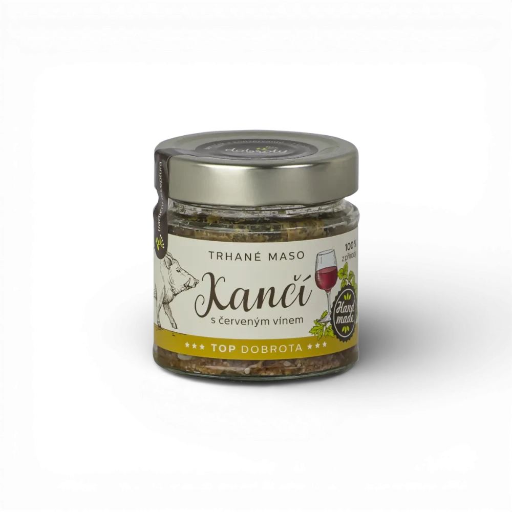 Dobroty z přírody - Trhané kančí maso s červeným vínem 140g
