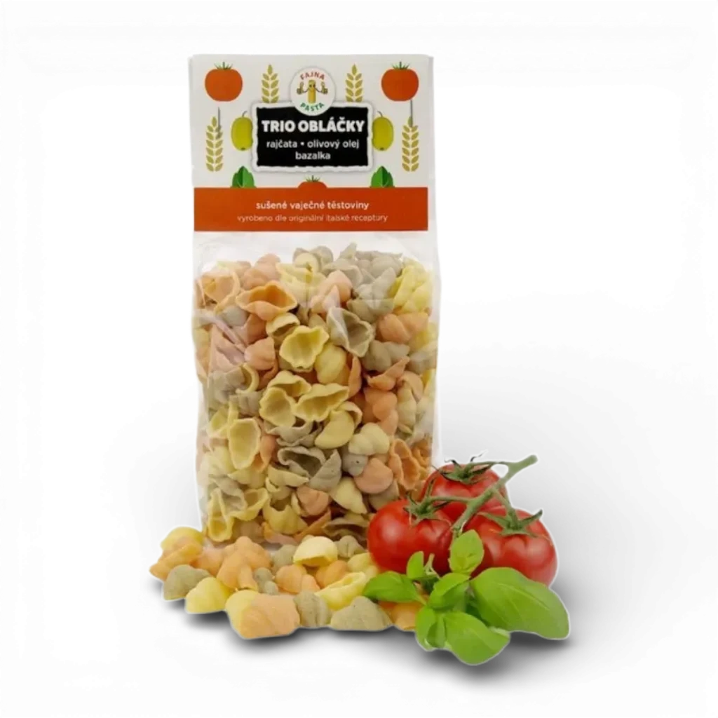 [054] Fajna pasta - Trio obláčky - bazalka, rajčata, olivy 400g