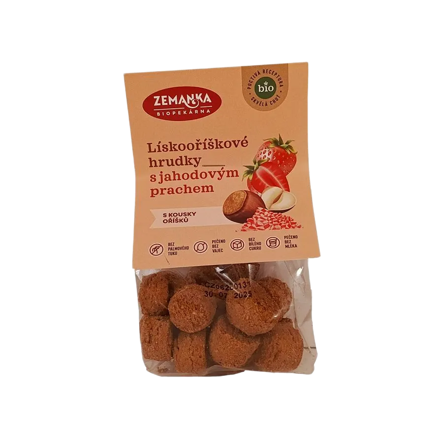 [SUS49] Zemanka Biopekárna - BIO lískooříškové hrudky s jahodovým prachem 100g
