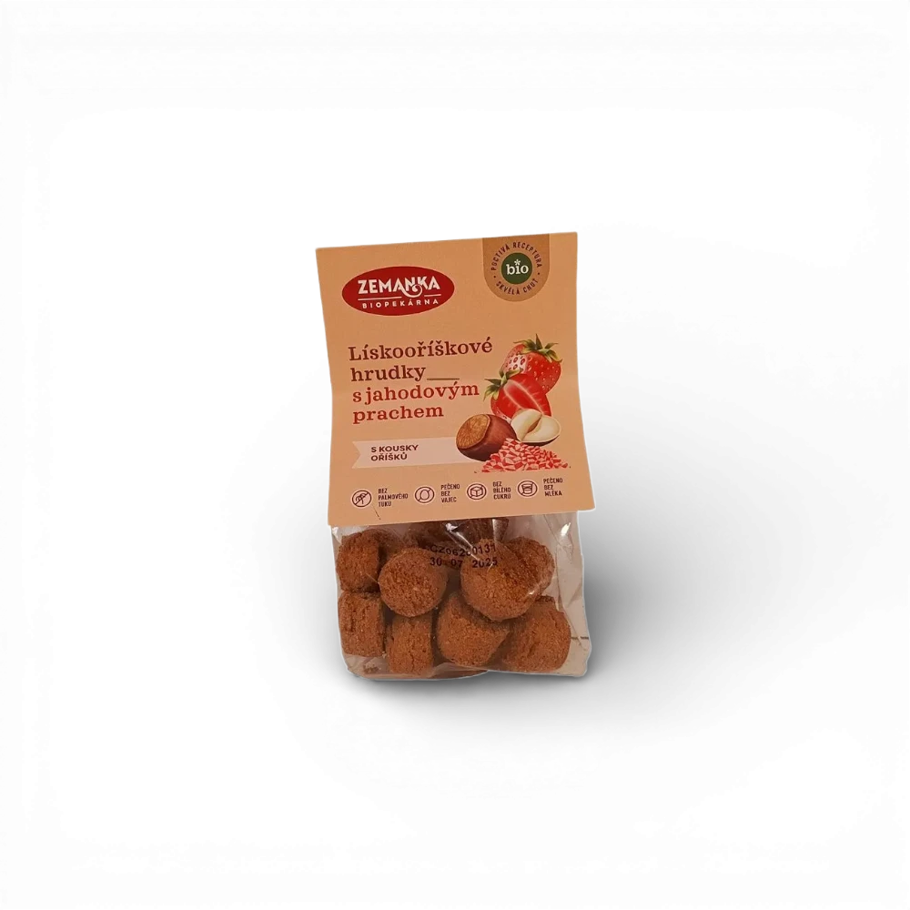 Zemanka Biopekárna - BIO lískooříškové hrudky s jahodovým prachem 100g