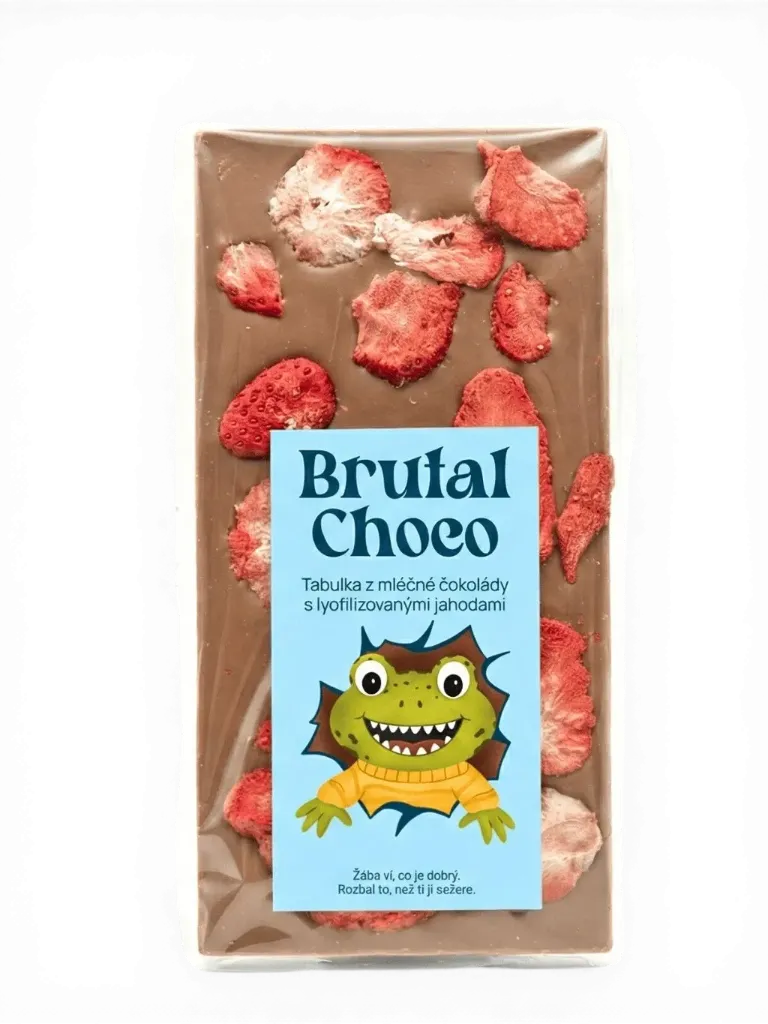Brutal Choco - Mléčná čokoláda s lyofilizovanými jahodami 105g