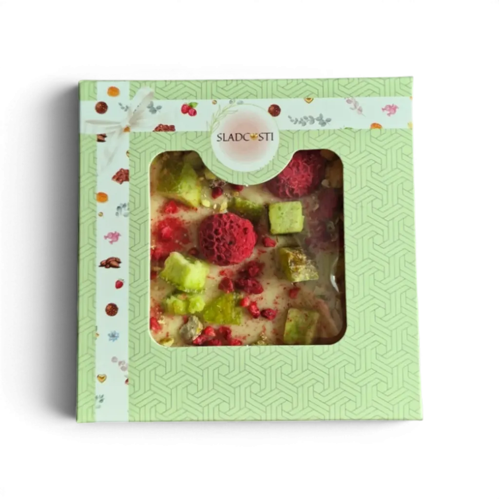 SLADCOSTI - Bílá čokoláda malina/pistácie/pomelo 67g